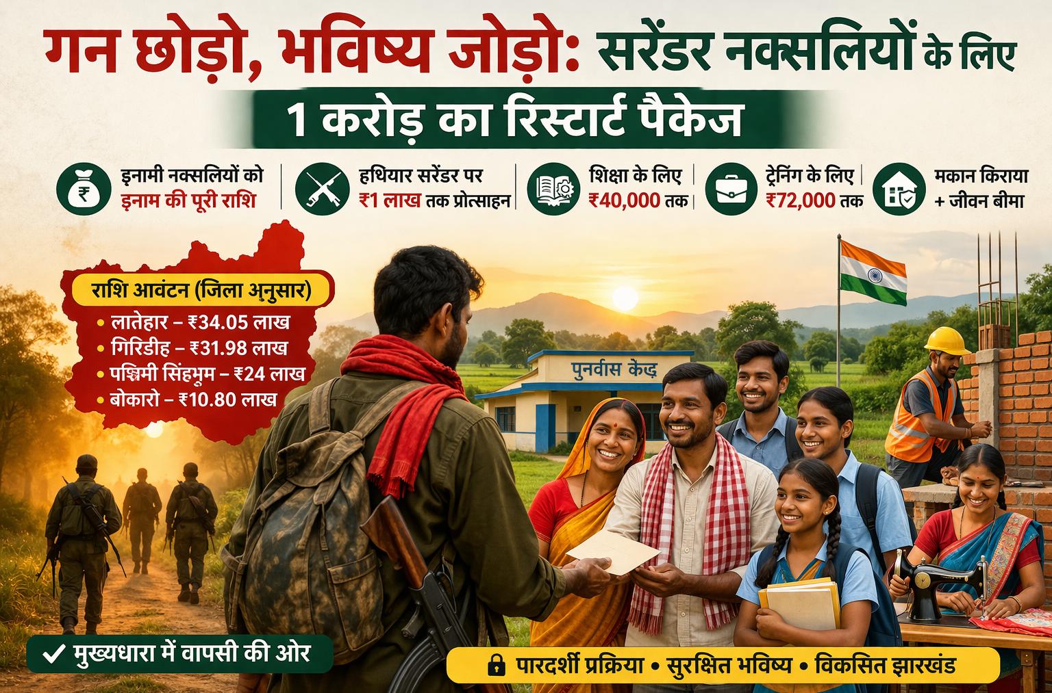 “गन छोड़ो, भविष्य जोड़ो: सरेंडर नक्सलियों के लिए 1 करोड़ का रीस्टार्ट पैकेज”